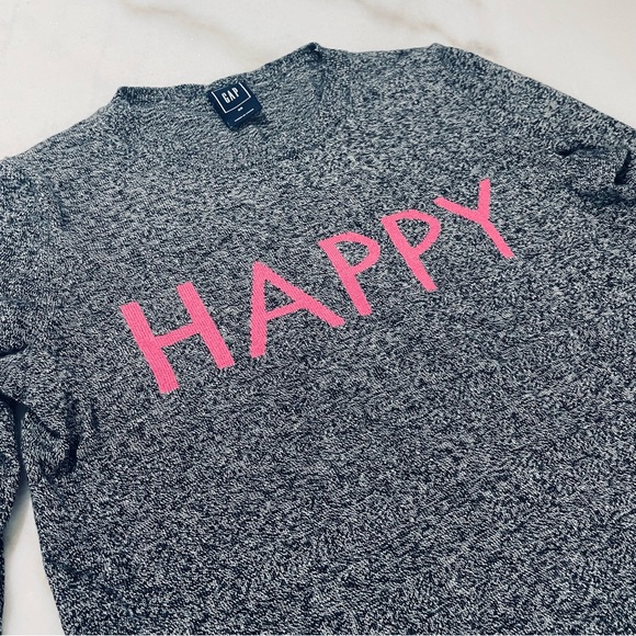 Gap Neon Pink Happy Graphic Black Merino Wool Sweater - Picture 3 of 8